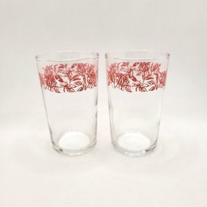 Vintage Juice Glasses Sour Cream Cups 6 oz Set 2 Red Rose
